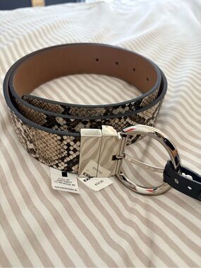 NWT Express Reversible Snake-Print Belt with Silver Ring Buckle